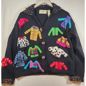 Design Options Philip Jane Gordon Vintage Novelty Sweater Cardigan Black Small
